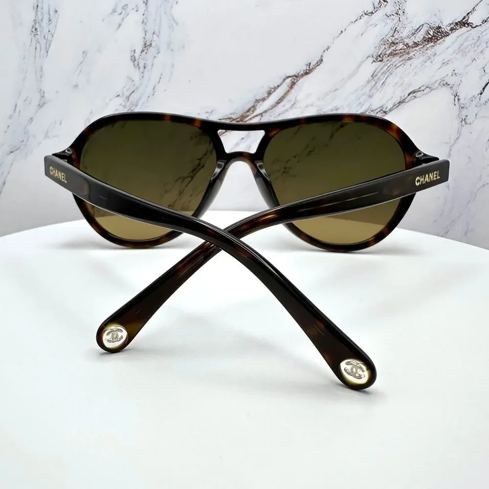 New CHANEL Sunglasses Brown Havana Polarized Lens Pilot Aviator - Picture 15 of 16